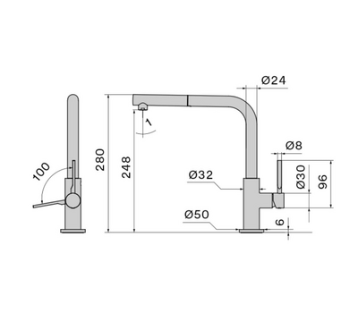 Bateria Falmec Trevi Corner PVD
 - rysunek techniczny